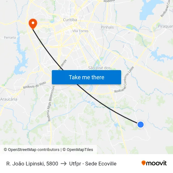 R. João Lipinski, 5800 to Utfpr - Sede Ecoville map