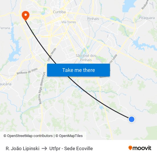 R. João Lipinski to Utfpr - Sede Ecoville map