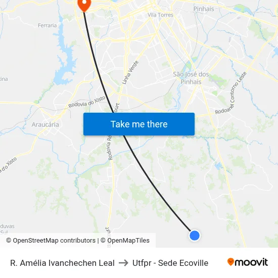 R. Amélia Ivanchechen Leal to Utfpr - Sede Ecoville map