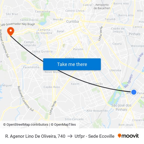 R. Agenor Lino De Oliveira, 740 to Utfpr - Sede Ecoville map