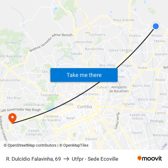 R. Dulcídio Falavinha, 69 to Utfpr - Sede Ecoville map