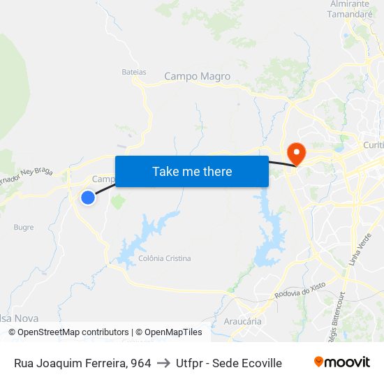 Rua Joaquim Ferreira, 964 to Utfpr - Sede Ecoville map