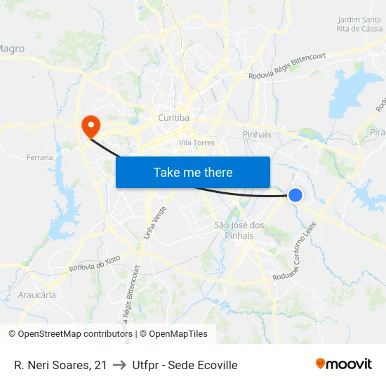 R. Neri Soares, 21 to Utfpr - Sede Ecoville map