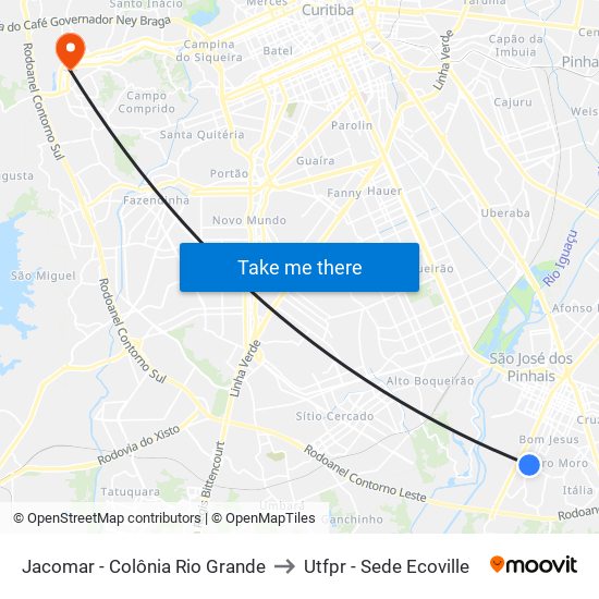 Jacomar - Colônia Rio Grande to Utfpr - Sede Ecoville map