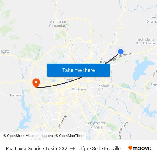 Rua Luísa Guarise Tosin, 332 to Utfpr - Sede Ecoville map