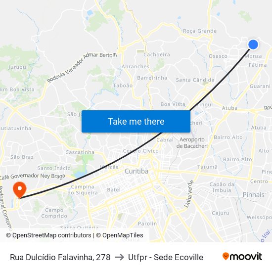 Rua Dulcídio Falavinha, 278 to Utfpr - Sede Ecoville map