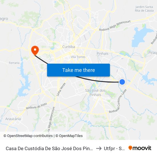 Casa De Custódia De São José Dos Pinhais (R. Sebastiana Santana Fraga, 1275) to Utfpr - Sede Ecoville map