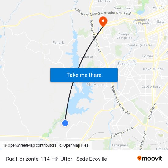 Rua Horizonte, 114 to Utfpr - Sede Ecoville map