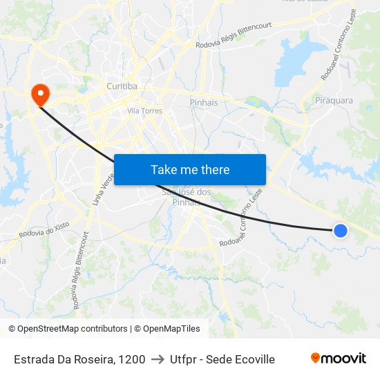 Estrada Da Roseira, 1200 to Utfpr - Sede Ecoville map