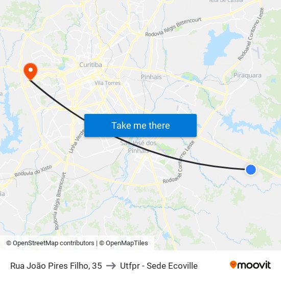 Rua João Pires Filho, 35 to Utfpr - Sede Ecoville map