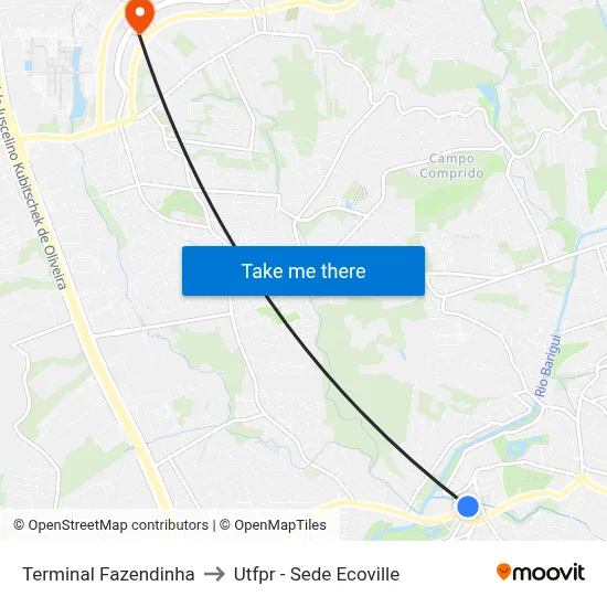 Terminal Fazendinha to Utfpr - Sede Ecoville map