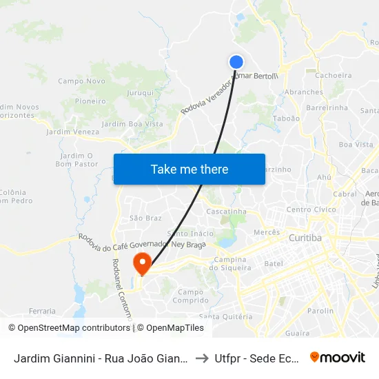 Jardim Giannini - Rua João Gianini, 485 to Utfpr - Sede Ecoville map