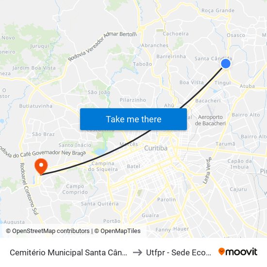 Cemitério Municipal Santa Cândida to Utfpr - Sede Ecoville map