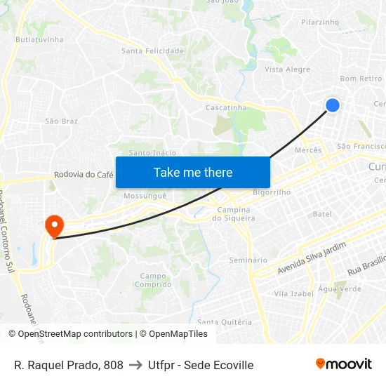 R. Raquel Prado, 808 to Utfpr - Sede Ecoville map