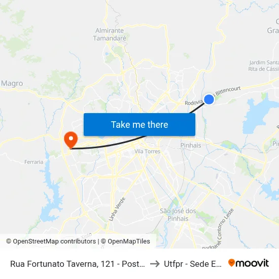 Rua Fortunato Taverna, 121 - Posto De Saúde to Utfpr - Sede Ecoville map