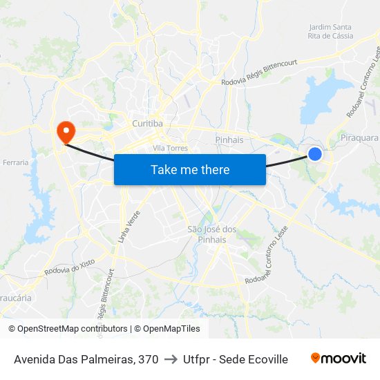 Avenida Das Palmeiras, 370 to Utfpr - Sede Ecoville map