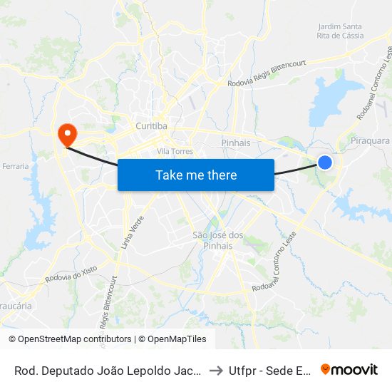 Rod. Deputado João Lepoldo Jacomel, 4050 to Utfpr - Sede Ecoville map