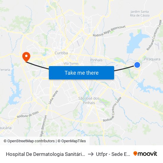 Hospital De Dermatologia Sanitária Do Paraná to Utfpr - Sede Ecoville map