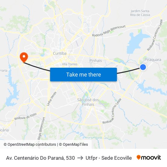 Av. Centenário Do Paraná, 530 to Utfpr - Sede Ecoville map
