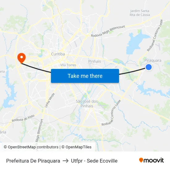 Prefeitura De Piraquara to Utfpr - Sede Ecoville map