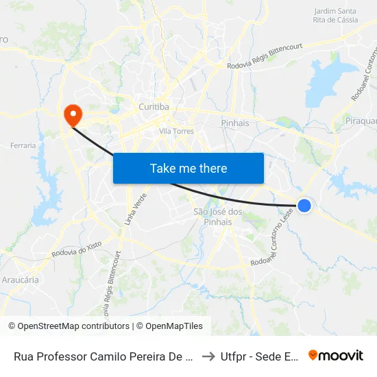 Rua Professor Camilo Pereira De Lima, 1028 to Utfpr - Sede Ecoville map