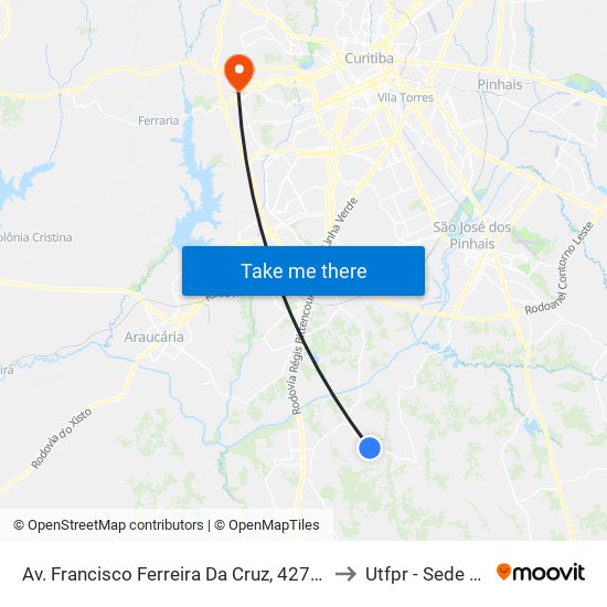 Av. Francisco Ferreira Da Cruz, 4274 2 - Sumitomo to Utfpr - Sede Ecoville map