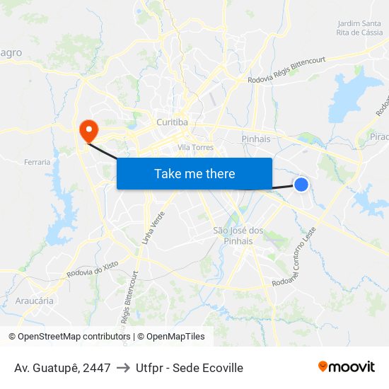 Av. Guatupê, 2447 to Utfpr - Sede Ecoville map