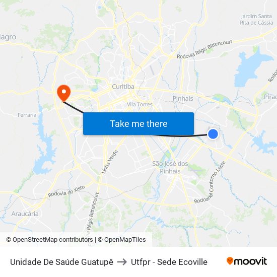 Unidade De Saúde Guatupê to Utfpr - Sede Ecoville map