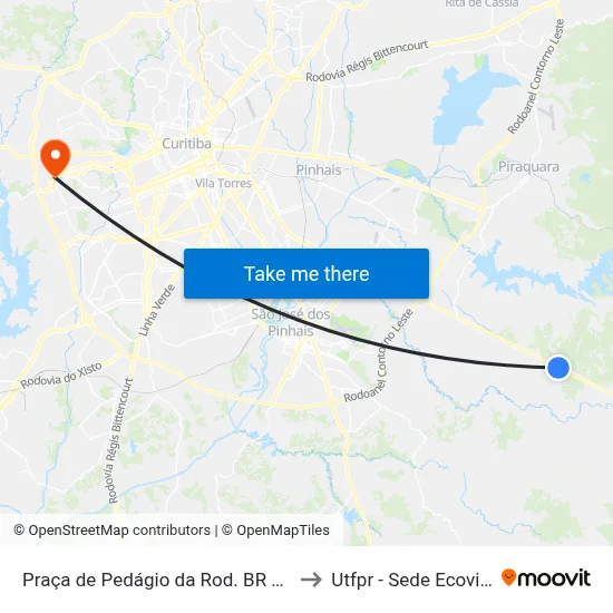 Praça de Pedágio da Rod. BR 277 to Utfpr - Sede Ecoville map