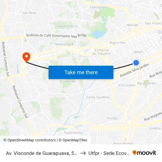Av. Visconde de Guarapuava, 5000 to Utfpr - Sede Ecoville map