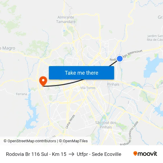 Rodovia Br 116 Sul - Km 15 to Utfpr - Sede Ecoville map