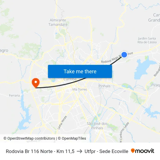 Rodovia Br 116 Norte - Km 11,5 to Utfpr - Sede Ecoville map