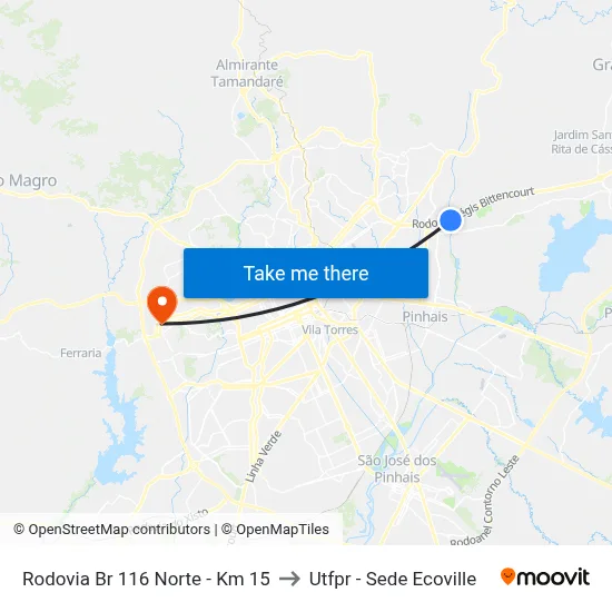 Rodovia Br 116 Norte - Km 15 to Utfpr - Sede Ecoville map