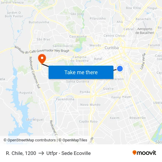R. Chile, 1200 to Utfpr - Sede Ecoville map