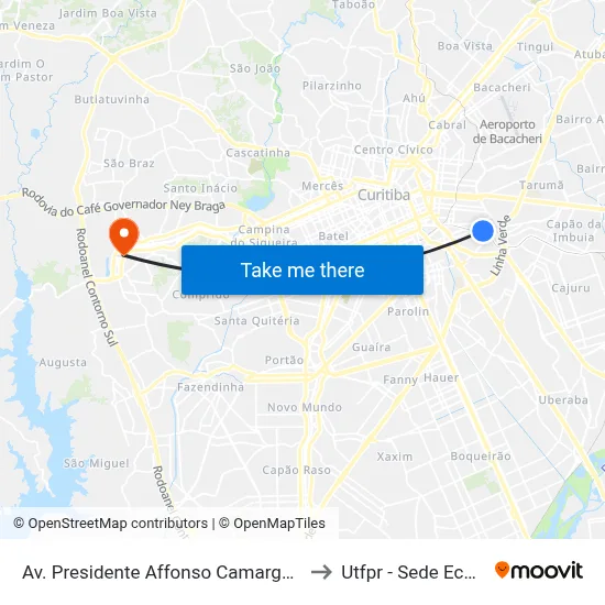 Av. Presidente Affonso Camargo, 1975 to Utfpr - Sede Ecoville map