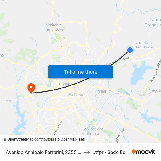 Avenida Annibale Ferrarini, 2355 - Ceccon to Utfpr - Sede Ecoville map