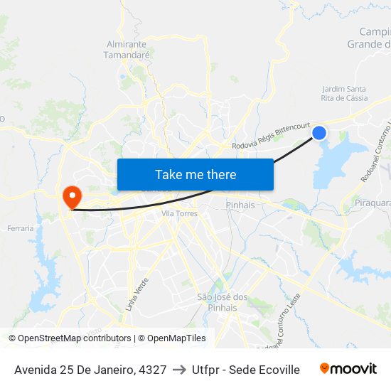Avenida 25 De Janeiro, 4327 to Utfpr - Sede Ecoville map