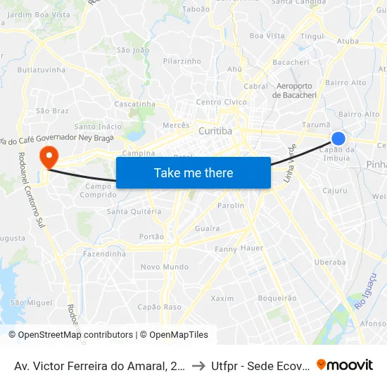 Av. Victor Ferreira do Amaral, 2810 to Utfpr - Sede Ecoville map