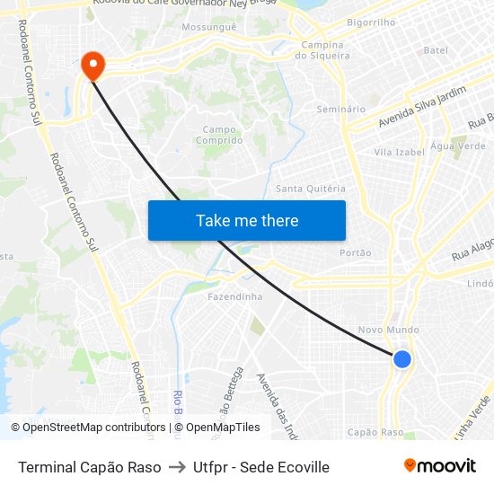 Terminal Capão Raso to Utfpr - Sede Ecoville map