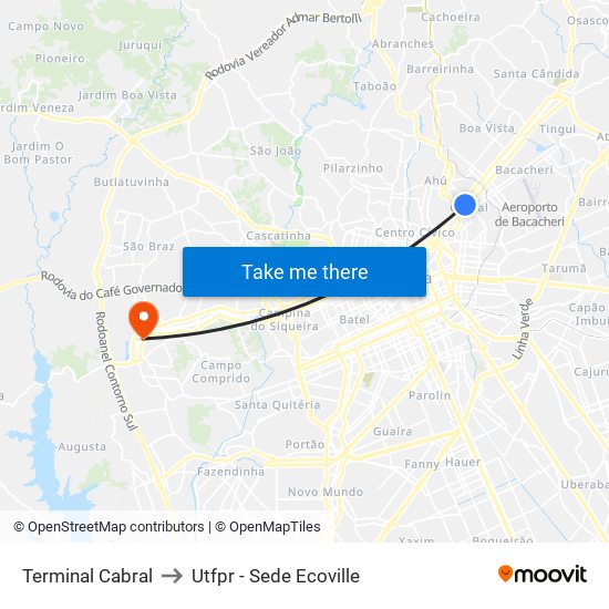 Terminal Cabral to Utfpr - Sede Ecoville map