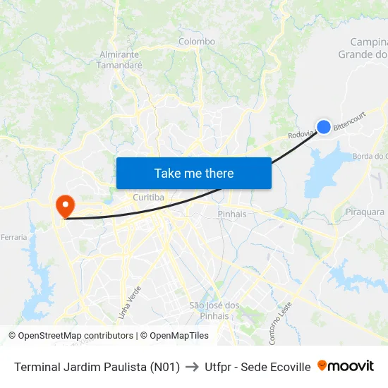 Terminal Jardim Paulista (N01) to Utfpr - Sede Ecoville map