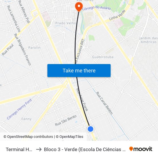 Terminal Hauer to Bloco 3 - Verde (Escola De Ciências Da Vida) map