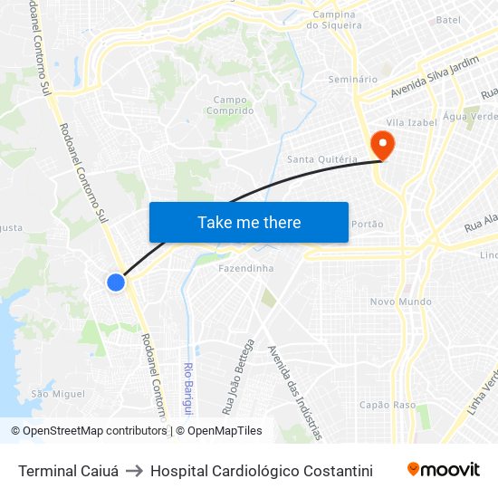 Terminal Caiuá to Hospital Cardiológico Costantini map