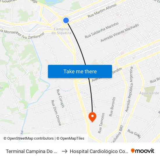 Terminal Campina Do Siqueira to Hospital Cardiológico Costantini map