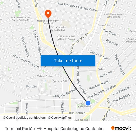 Terminal Portão to Hospital Cardiológico Costantini map