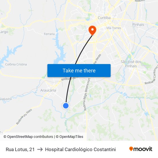 Rua Lotus, 21 to Hospital Cardiológico Costantini map