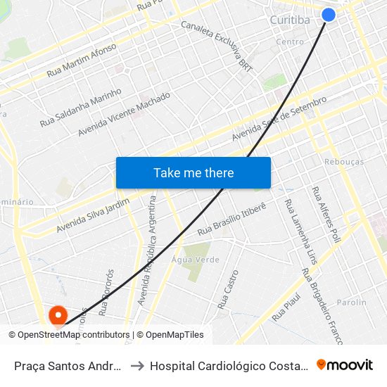 Praça Santos Andrade to Hospital Cardiológico Costantini map