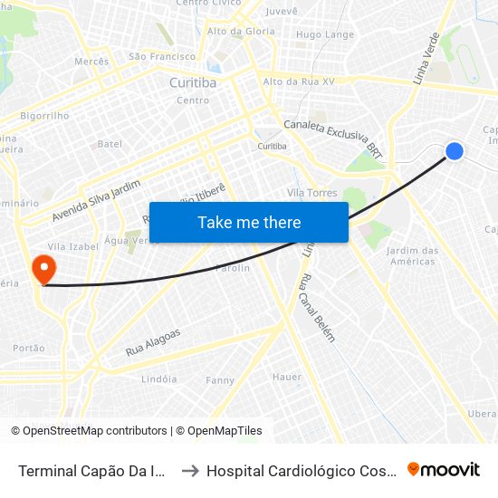 Terminal Capão Da Imbuia to Hospital Cardiológico Costantini map