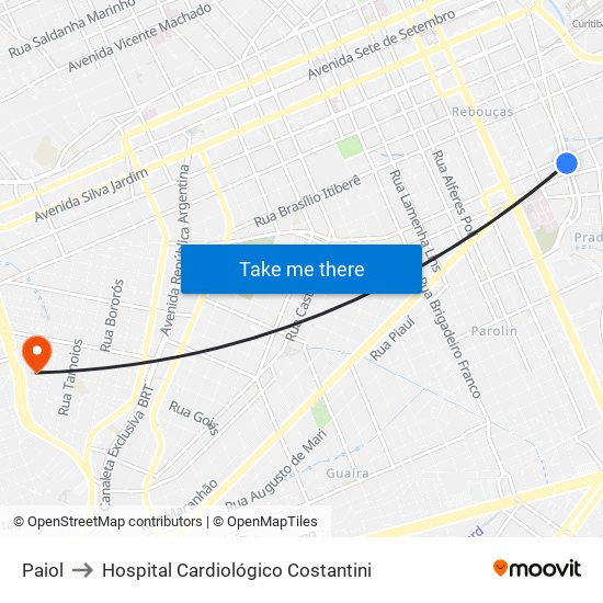 Paiol to Hospital Cardiológico Costantini map