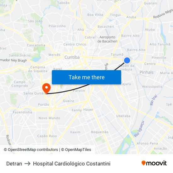 Detran to Hospital Cardiológico Costantini map